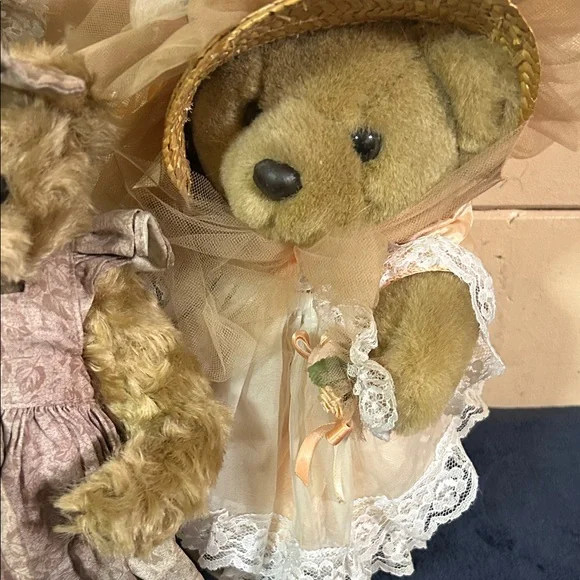 Elegant Teddy Bear Trio with Lace Dresses - Picture 3 of 9